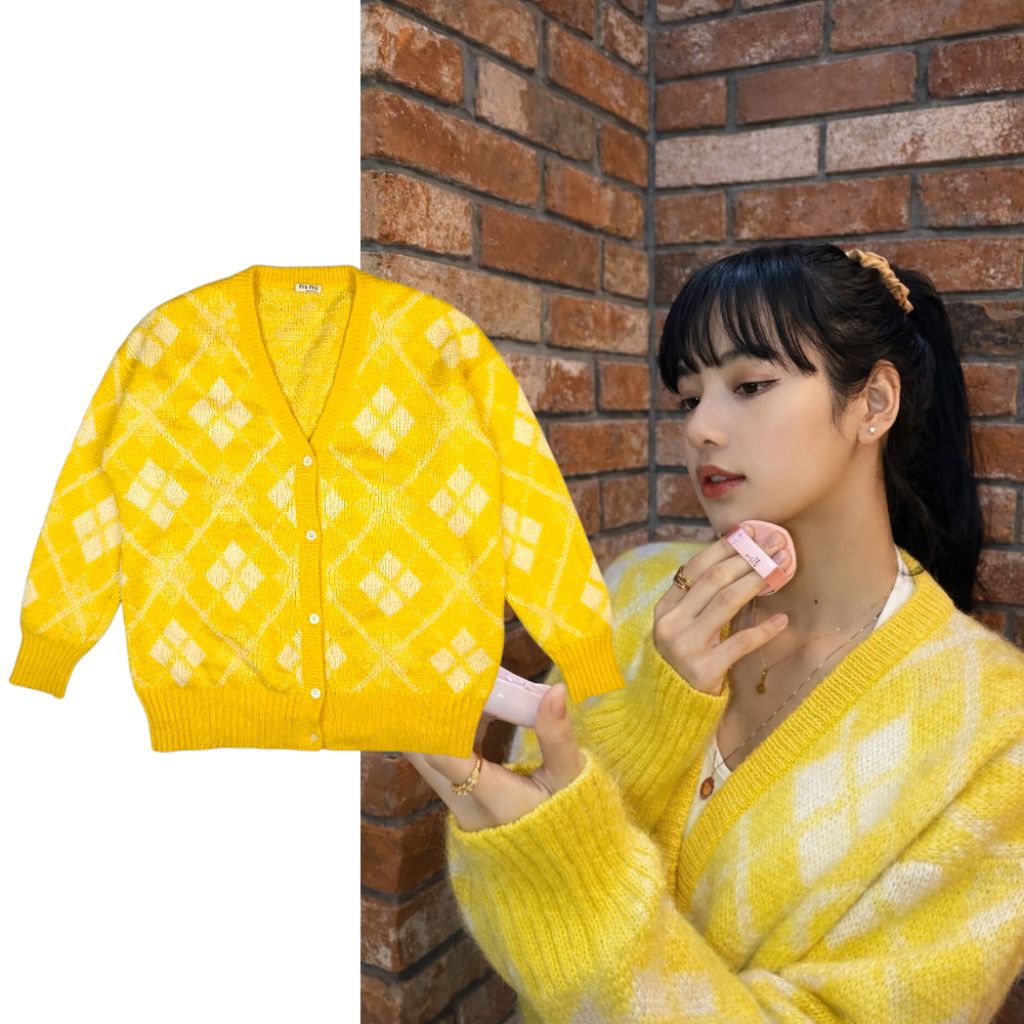 Miu Miu Argyle Mohair Blend Cardigan