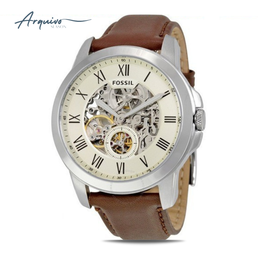 Jam Tangan Pria Fossil Grant Automatic Kulit Brown Casual Mewah Original ME3052