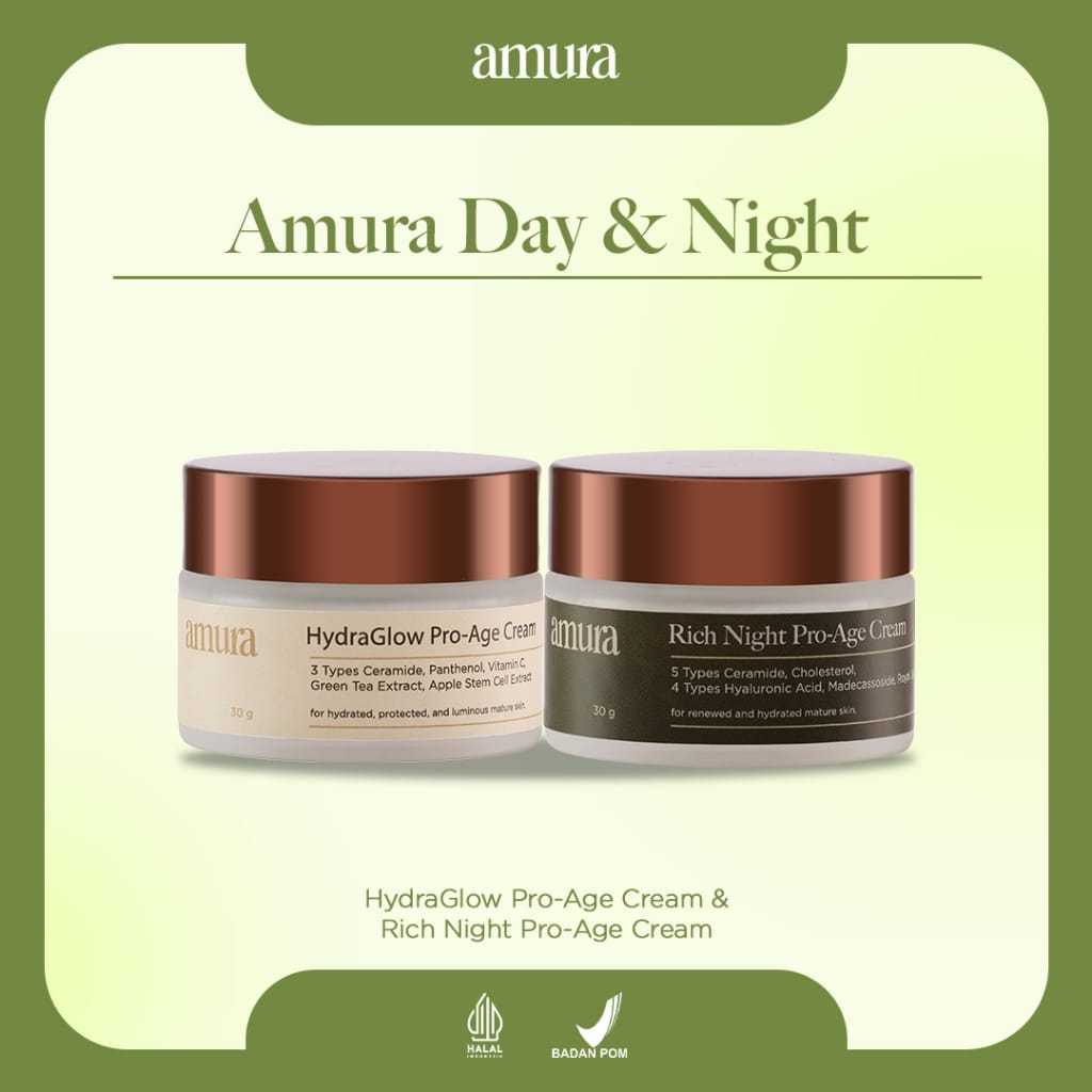 Amura Hydraglow Day Cream & Amura Rich Night Cream-Solusi utk menghilangkan Flek Hitam& Anti Aging-A