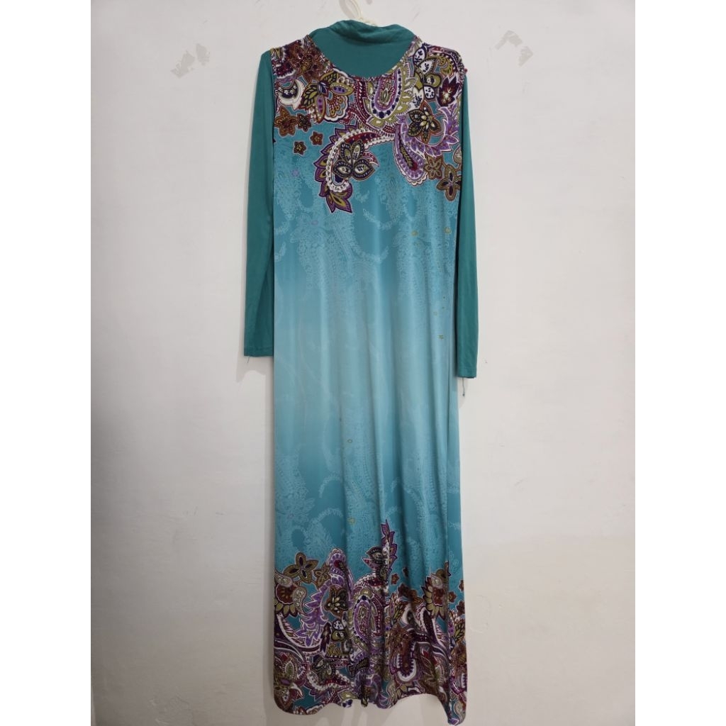 Set Baju Muslim Motif Pasley Batik Hijau Tosca Cewek Wanita