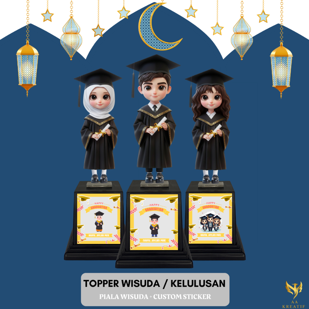 Piala Wisuda Perpisahan Anak Sekolah Paud TK SD Plakat Boneka Akrilik Souvenir Hadiah Kenangan