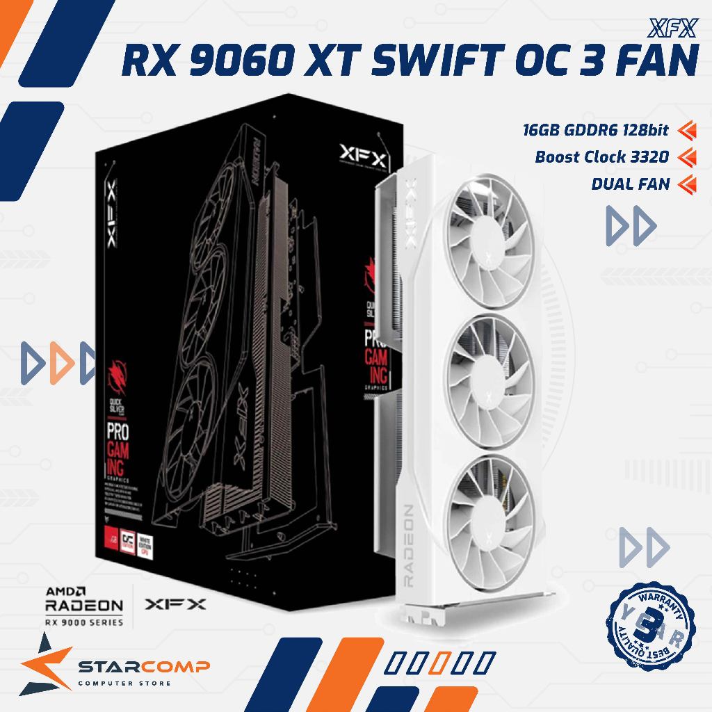 XFX Radeon RX 9060 XT 16GB SWIFT OC 3 FAN WHITE
