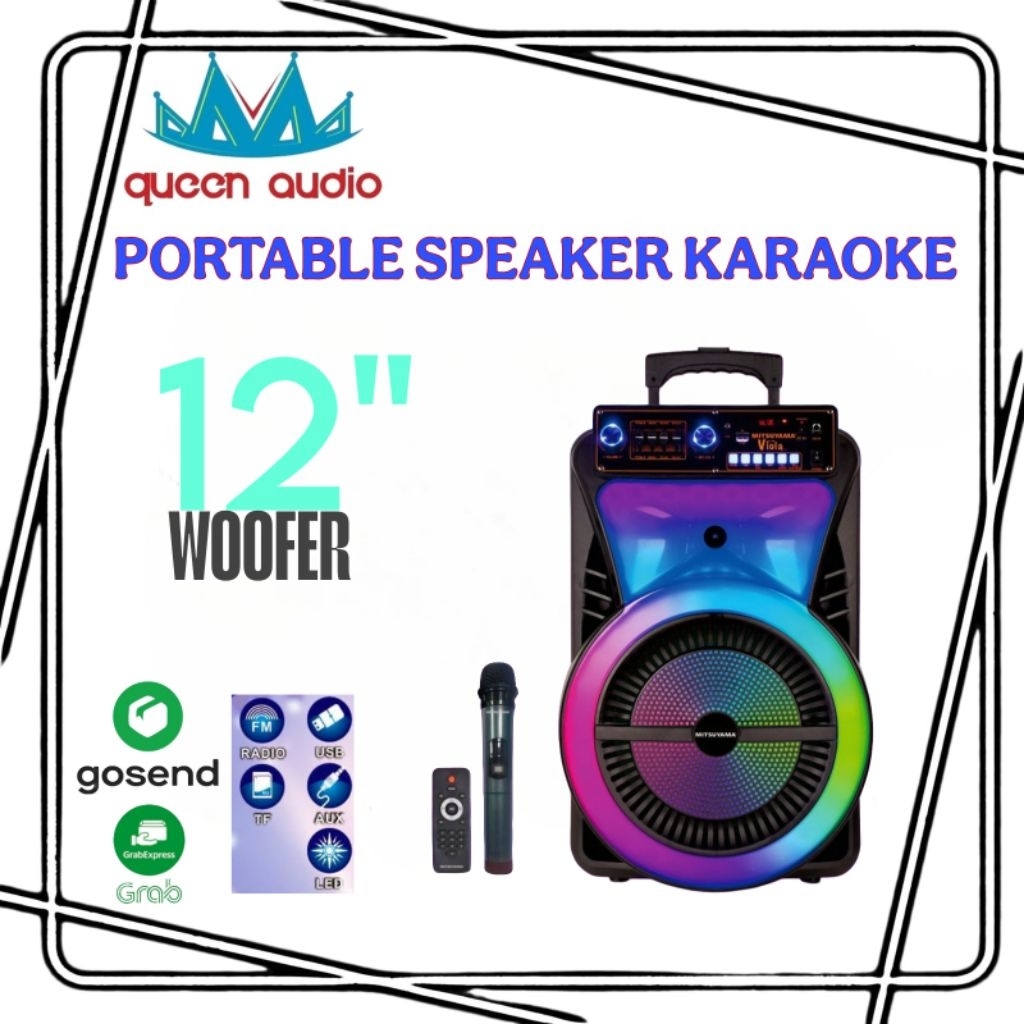 PORTABEL SPEAKER KARAOKE PORTABLE 12" INCHI DENGAN MIC WIRELESS DAN BLUETOOTH