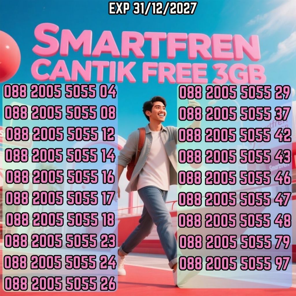 Nomor Cantik Smartfren Seri 088 2005 50 XXXX Bonus 3GB Harga 55ribu
