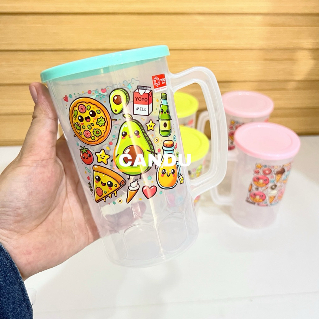[6 PCS] GELAS MIKO 800ml YOYOSTAR | Tumbler Kecil Dengan Gagang Dan Tutup | Mug Anak Karakter Transp