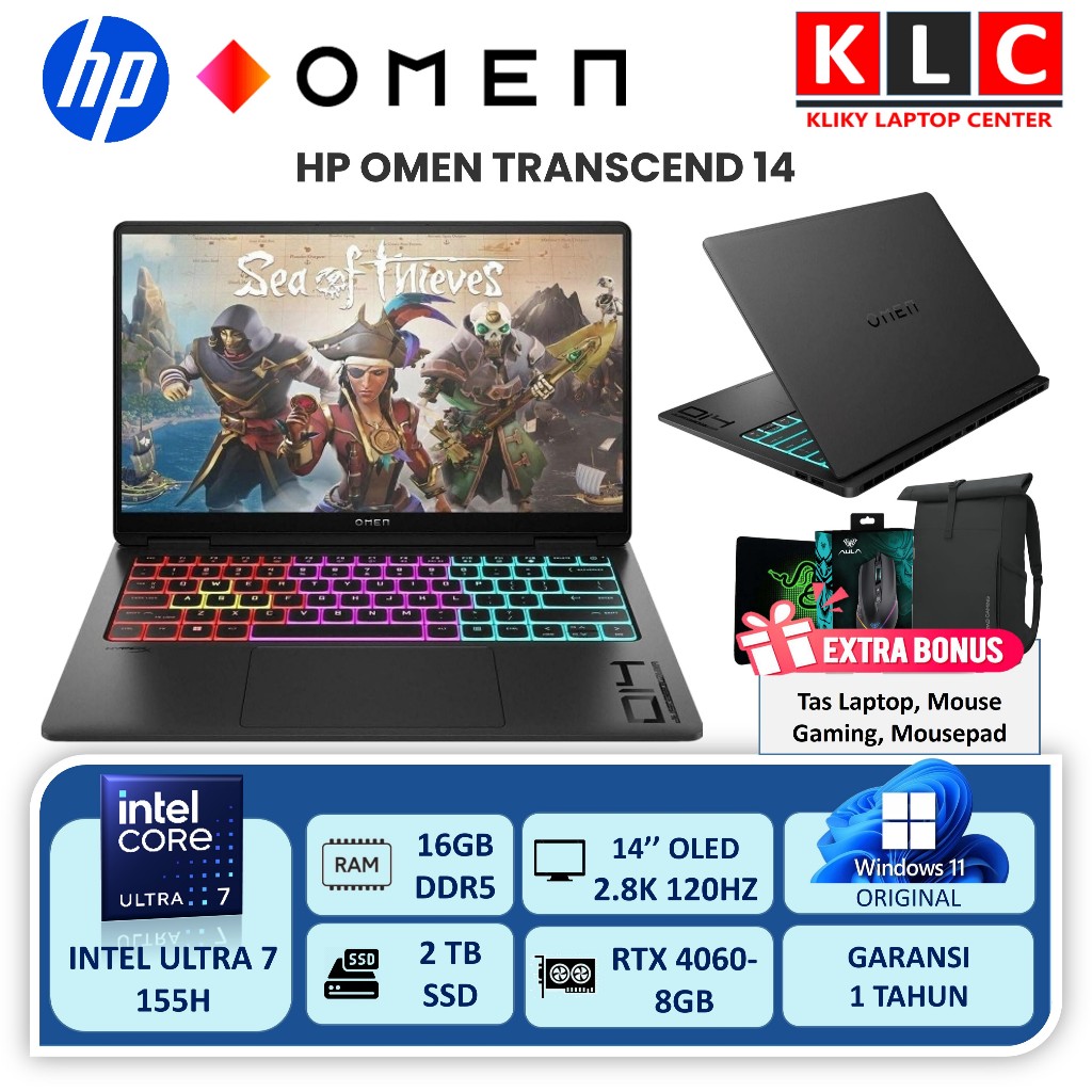Laptop Gaming HP Omen Transcend 14 Intel Ultra 7 155H RTX4060-8GB 16GB 2TB SSD 14 OLED 120HZ