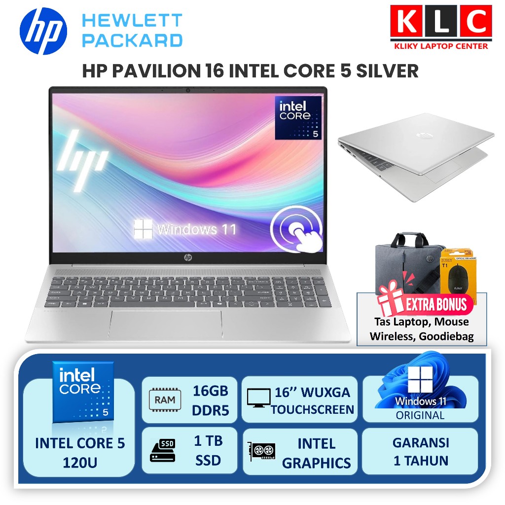 Laptop  Baru HP Pavilion 16 Intel Core 5 120U 16GB 1TB SSD 16” WUXGA IPS Touchscreen