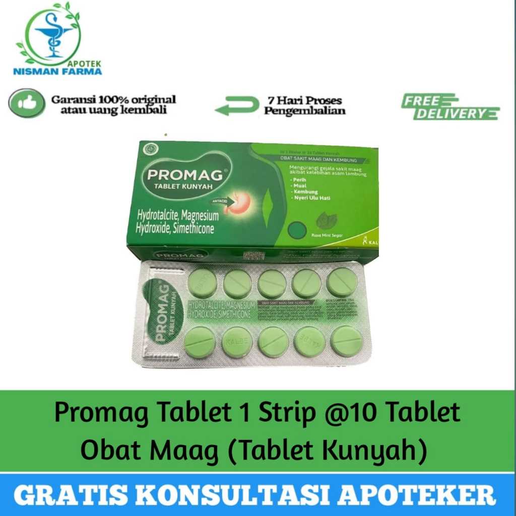 PROMAG Tablet Kunyah Meredakan Maag Kembung Hydrotalcite Magnesium Simethicone 10 Tablet