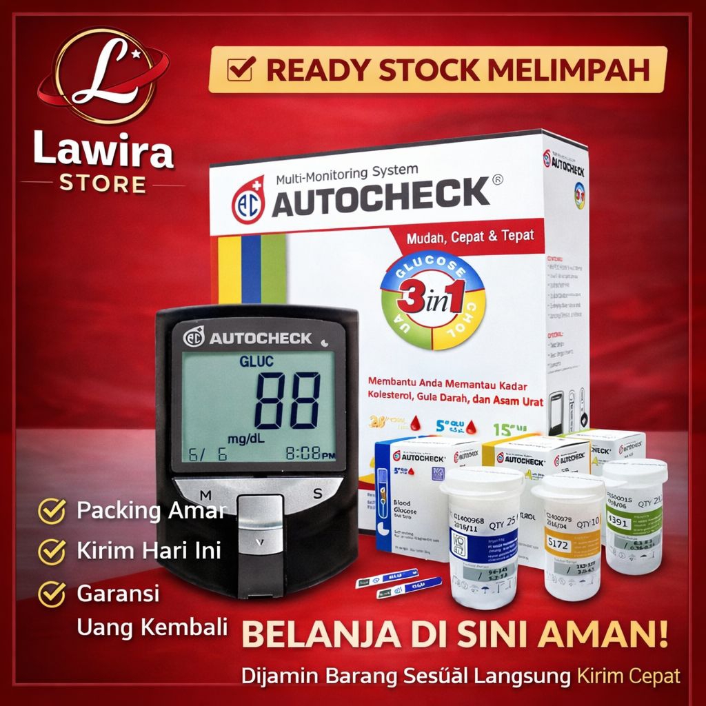 Alat Cek darah 3in1 AUTOCHECK Cek gula darah, kolesterol dan asam urat LENGKAP dengan Strip / Alat G