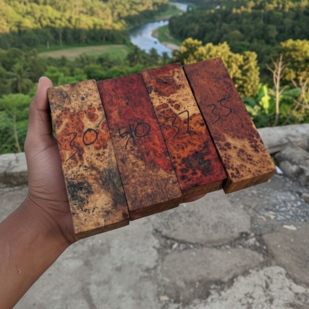 1PCS BAHAN GAGANG 15x5x3 BURL AMBOYNA KAYU EKSOTIK KAYU UNIK KERAJINAN PISAU BAHAN KERAJINAN KAYU EL