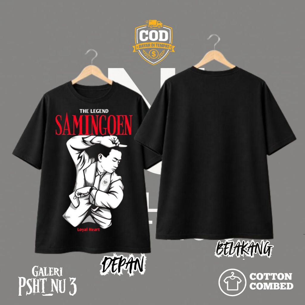 Kaos PSHT Combed 24s Sablon Print Unisex Hitam The Legend Samingoen Lawasan Combed