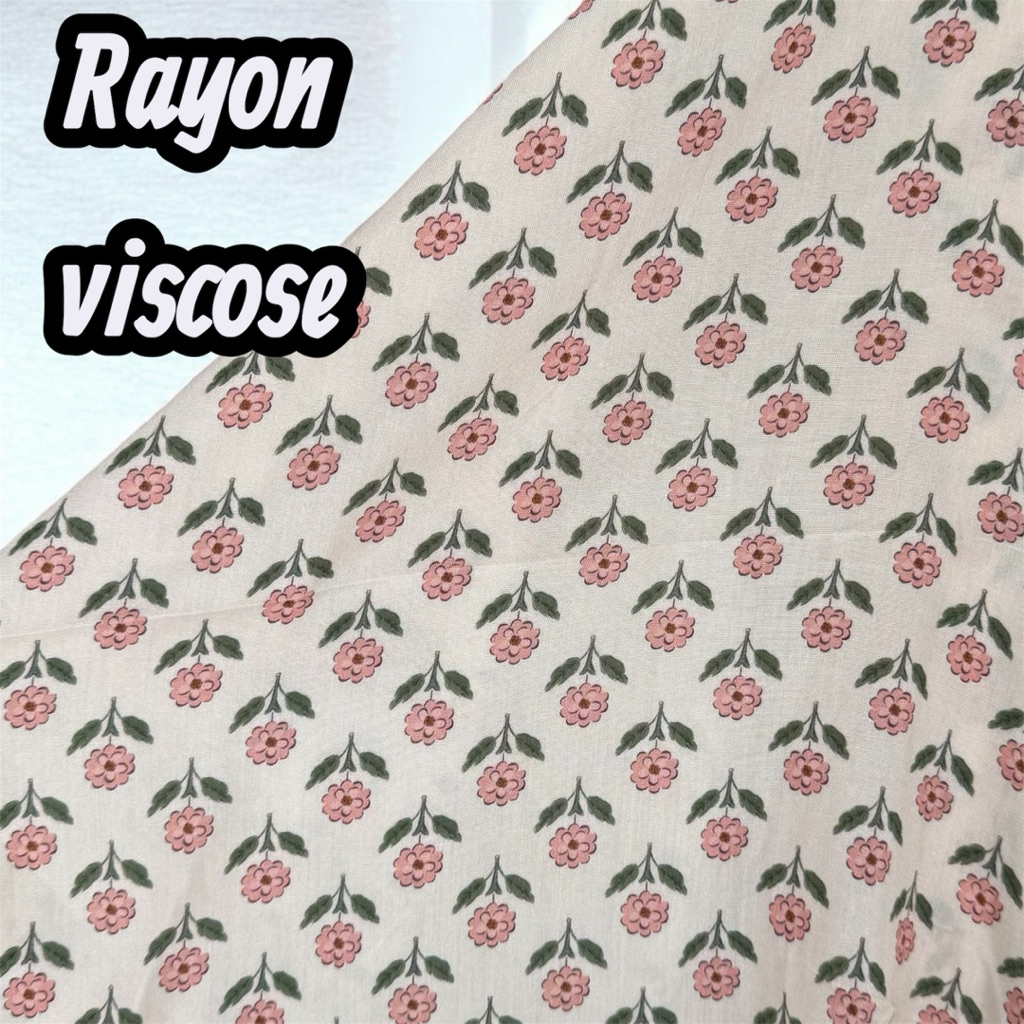 kain katun rayon viscose premium - rayon motif bunga sakura - rayon meteran - lebar 150cm {RYO}