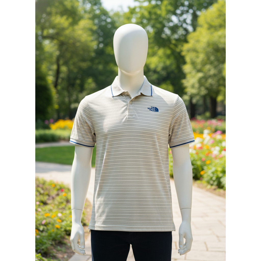 Kaos Polo The North Face Original Pria | Polo Shirt Stripe Abu-Abu Premium Casual Outdoor