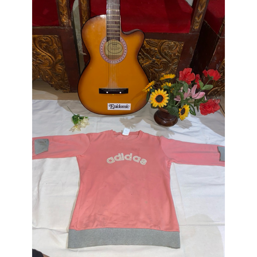 Sweater Pink Wanita Adidas Logo - Atasan Crewneck Retro - Preloved Murah