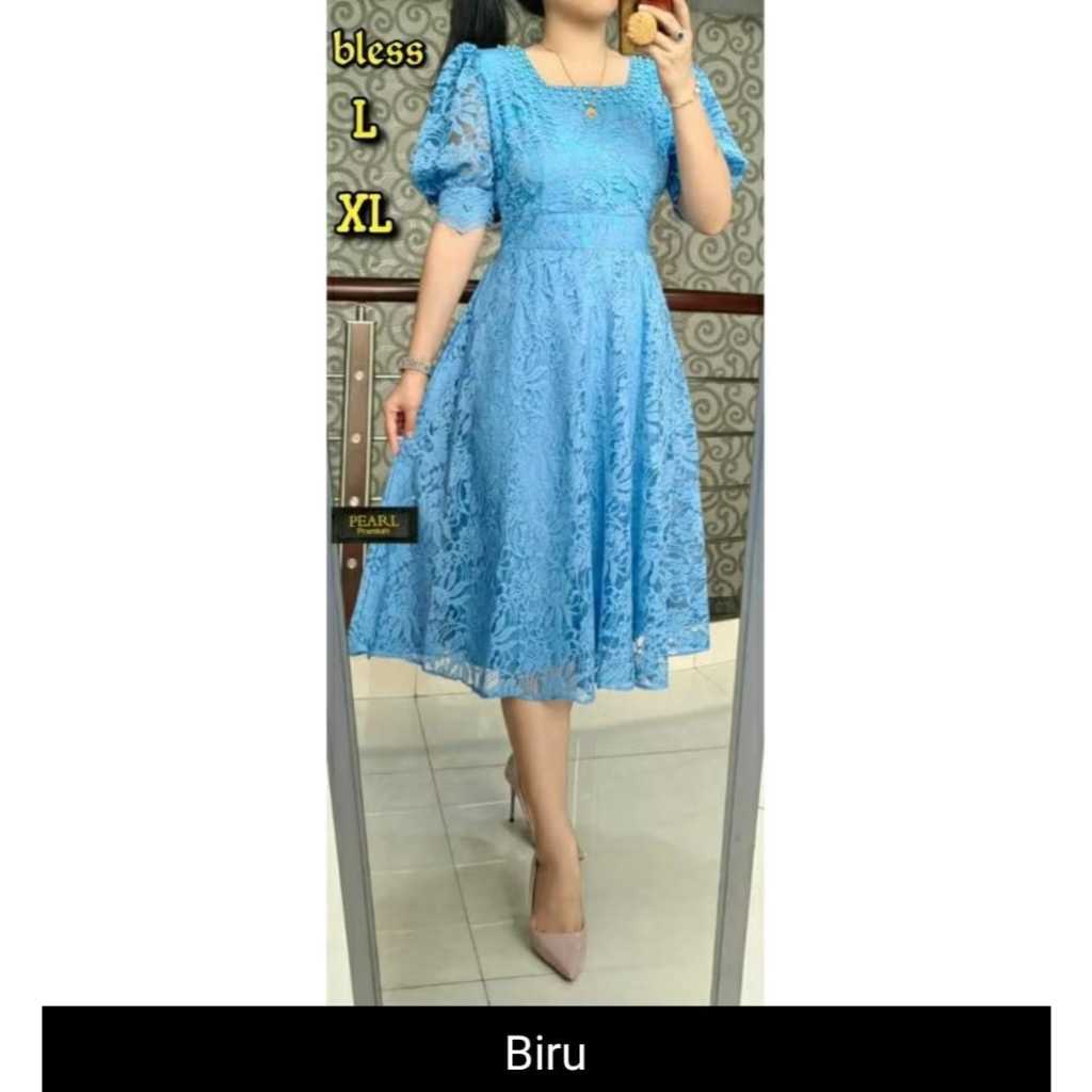 YK DRES SEMI BRUKAT/NAJU PESTA WANITA KEKINIAN/TUNIK RENDA VIRAL TANGAN BALON MUTIARA