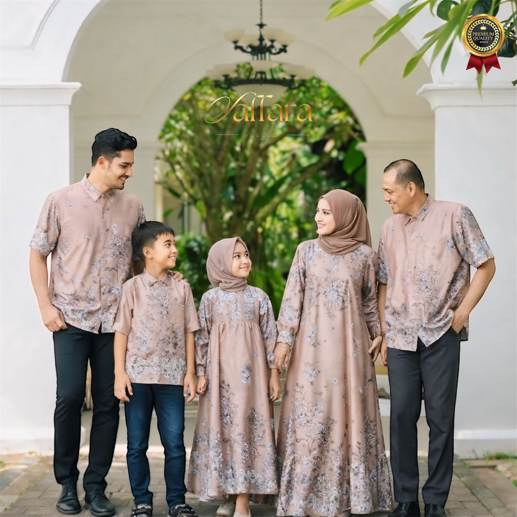 Gamis couple sarimbit keluarga silk motif gamis dewasa kemeja ayah gamis anak warna cream navy