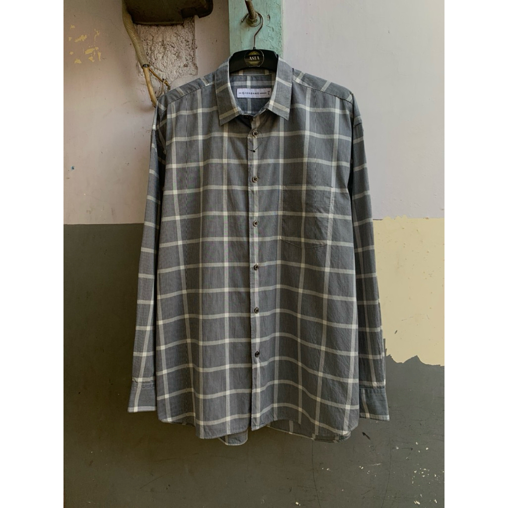 kemeja pria giordano motif lengan panjang preloved