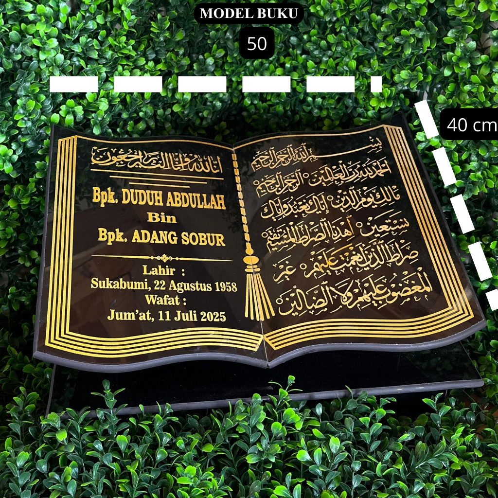 Sinar Nisan - Batu Nisan Ukuran 40 X 50 Bentuk Buku Bahan Granit
