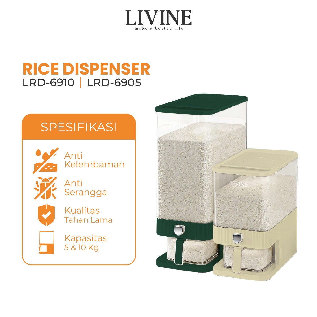 LIVINE Dispenser Beras Tempat Beras Wadah Beras Aesthetic Rice Box Dispenser LRD-6910