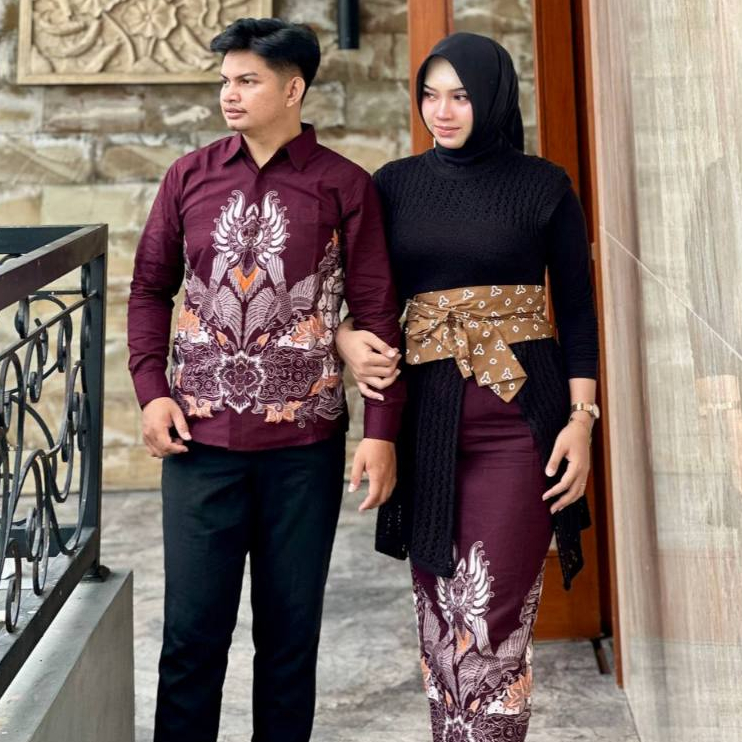 BATIK FLORIST COUPLE SET ROK SPAN PREMIUM GURDO BURGUNDY SLIMFIT