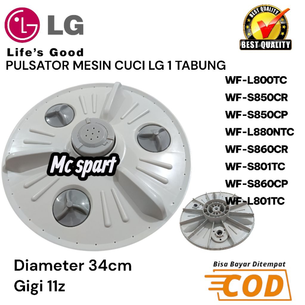 PULSATOR MESIN CUCI LG 1 TABUNG DIAMETER 34CM WF-L800TC WF-S850CR WF-S850CP WF-L880NTC GIGI 11Z HIGH