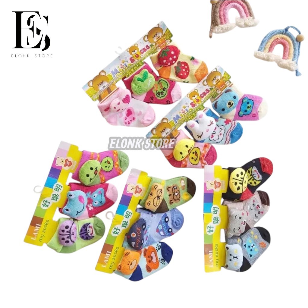 Kaos Kaki Bayi Boneka 3 Pasang Motif Lucu, Lembut dan Nyaman untuk Bayi