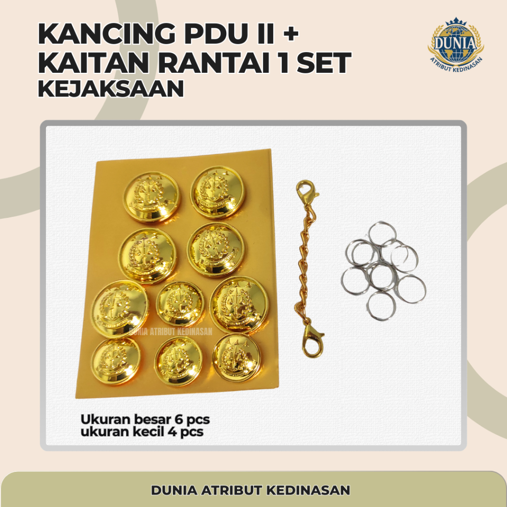 Kancing PDU II (6 kancing besar | 4 kancing kecil) + Kaitan Rantai 1 set Kejaksaan