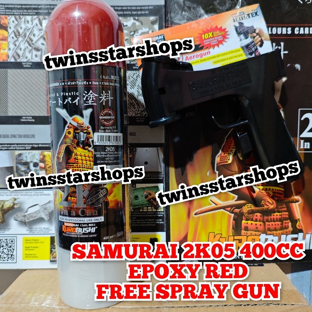 Pilok Pylox Cat Samurai 2K05 Epoxy Metal Primer Red Oxide Merah Bonus Free Spray Gun Glossy Mengkila