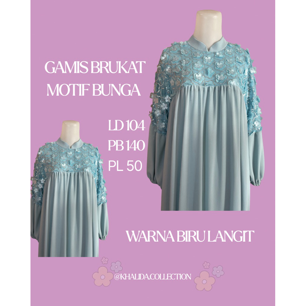 Baju Gamis Brukat Biru Langit