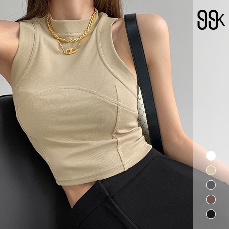 [Premium] 99kOUTLET Tank Top Cropped Turtle Neck Tanpa Lengan 7115 (S/M/L)