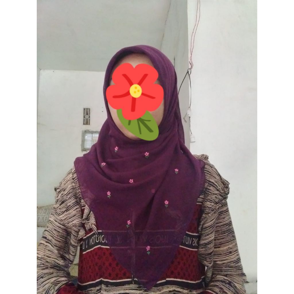 hijab segi empat paris jadul sulam bordir tangan motif bunga imut