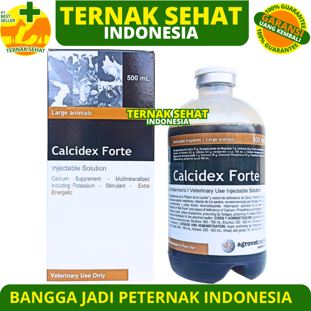 CALCIDEX FORTE 500 ML AGROVET - Obat Hewan Ketosis Milk Fever Ambruk Ternak Sapi Kuda Kambing Babi