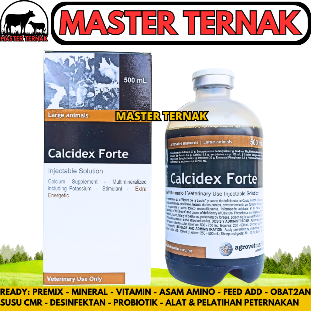 CALCIDEX FORTE 500 ML AGROVET - Obat Hewan Ketosis Milk Fever Ambruk Ternak Sapi Kuda Kambing Babi