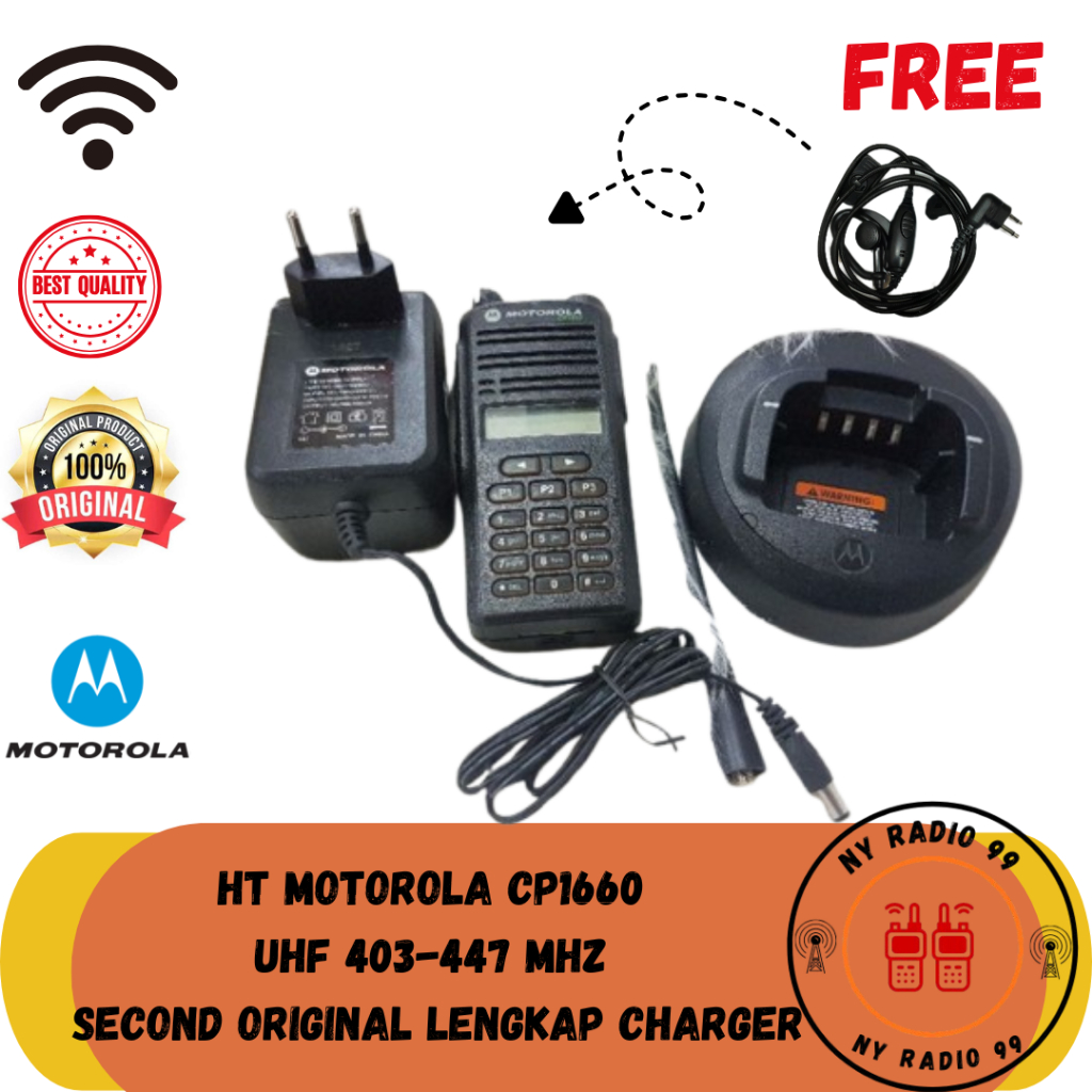 HT MOTOROLA CP1660 UHF 403 447 Mhz Second Original  LENGKAP CHARGER HT MOTOROLA CP 1660 UHF 403 447 