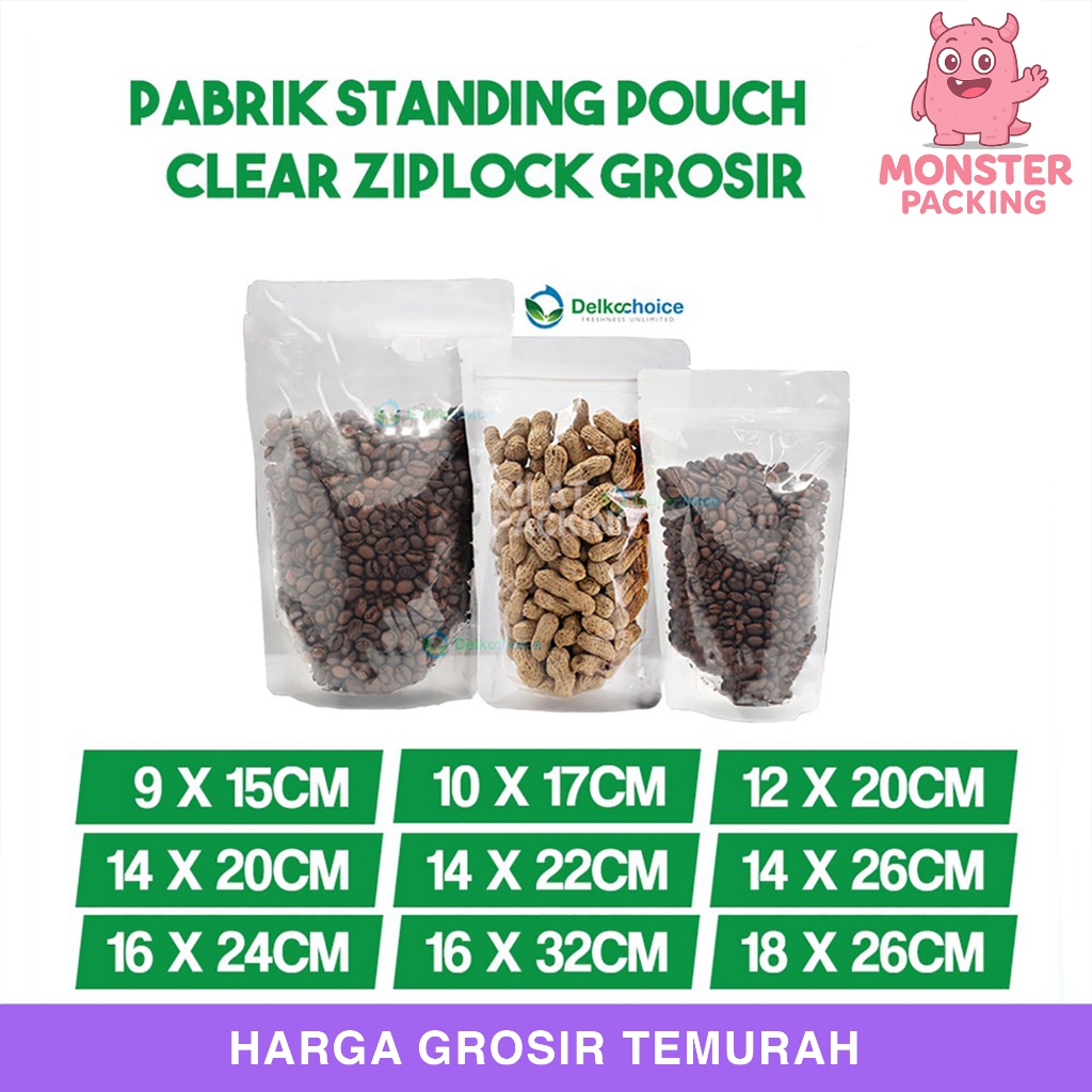 STANDING POUCH ZIPLOCK CLEAR PREMIUM Kemasan Snack / Plastik / Kopi / Keripik SATUAN
