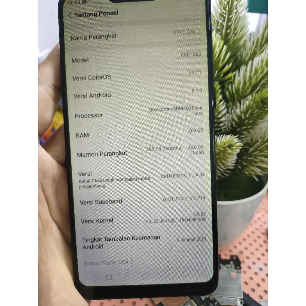 Mesin Oppo A3s ram 2/16 Garansi Normal Tested