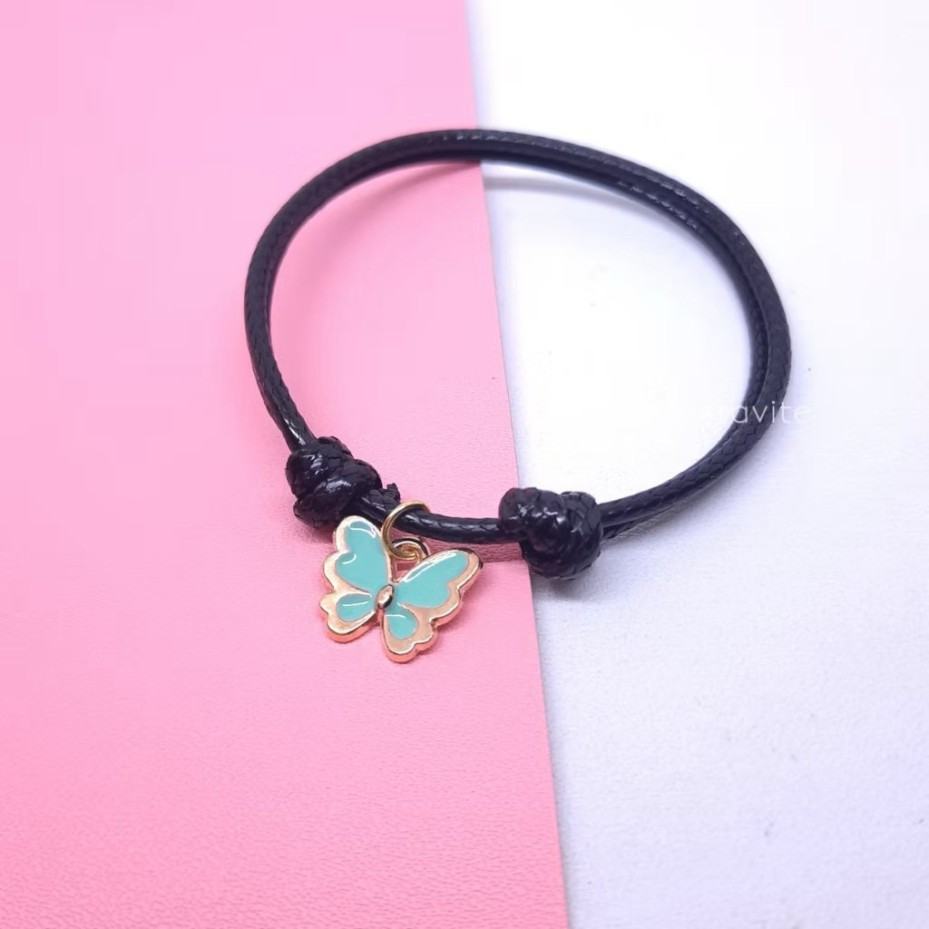 1pcs Gelang Couple Sahabat 3 Orang Kupu-kupu Simple Tali Korea Hitam Polos Murah