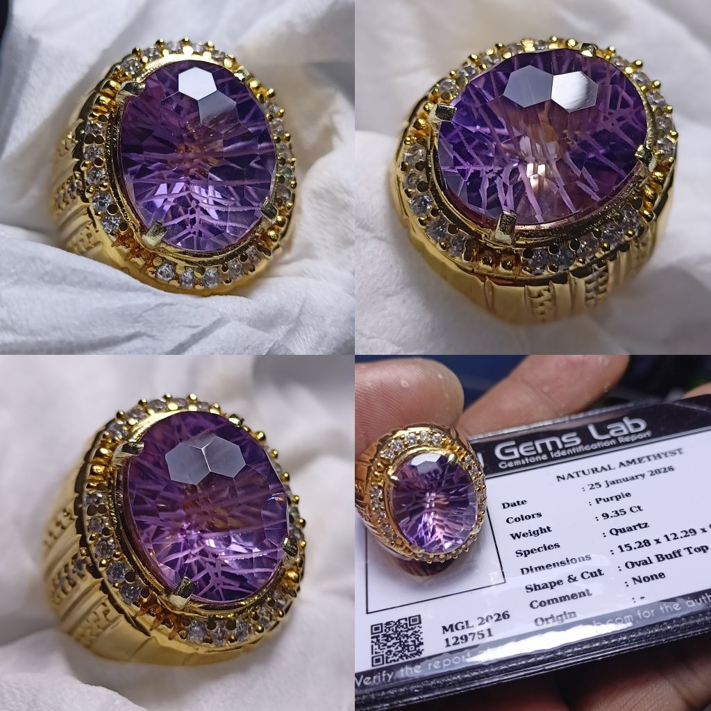 Cincin Batu Permata Kecubung Amethyst Cutting Costum 100%Ori