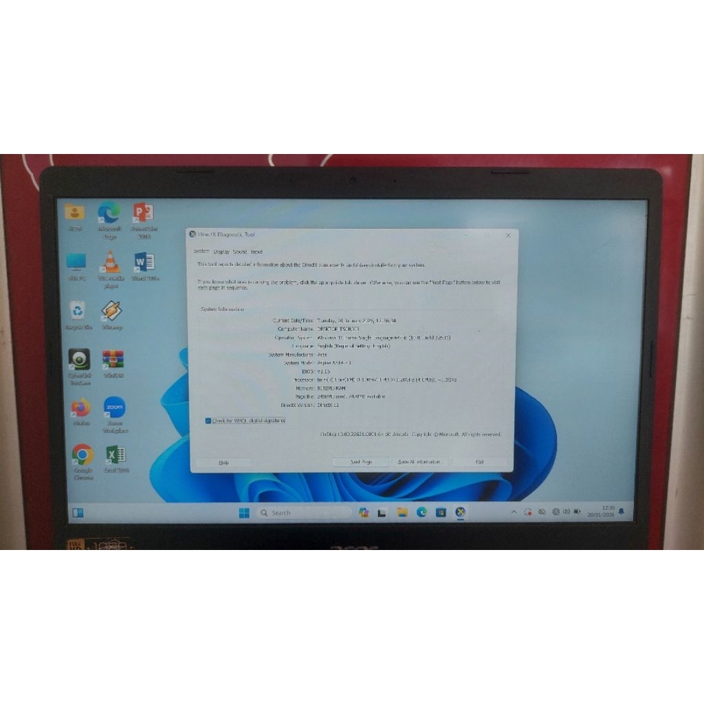 JUAL LAPTOP ACER ASPIRE A514-53 INTEL CORE I3-1005G1,RAM8GB DDR4,SSD NVME 512GB,WIN 11,BISA NEGO