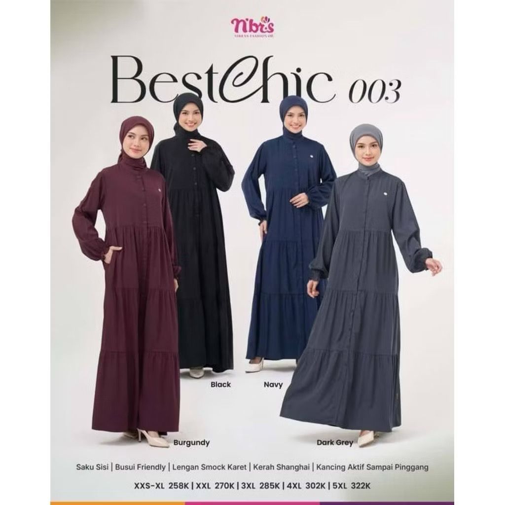 GAMIS NIBRAS BESTCHIC 003 BANYAK WARNA GESER.gamis nibras terbaru.gamis nibras diskon termurah