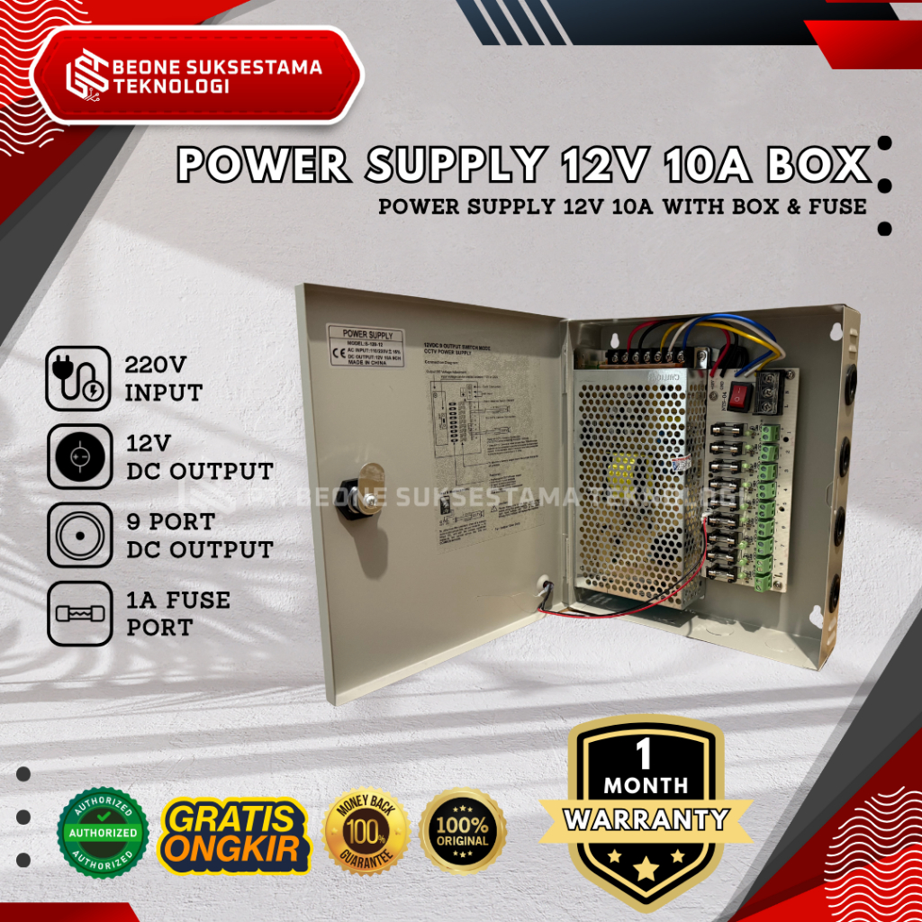 PSU Power Supply CCTV 12V 10A Box -PSU Box CCTV - Garansi