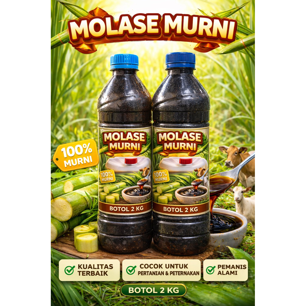 tetes tebu murni/molase(botol aqua kemasan 1,5L)molase tebu asli pakan sapi domba kambing.tetes tebu