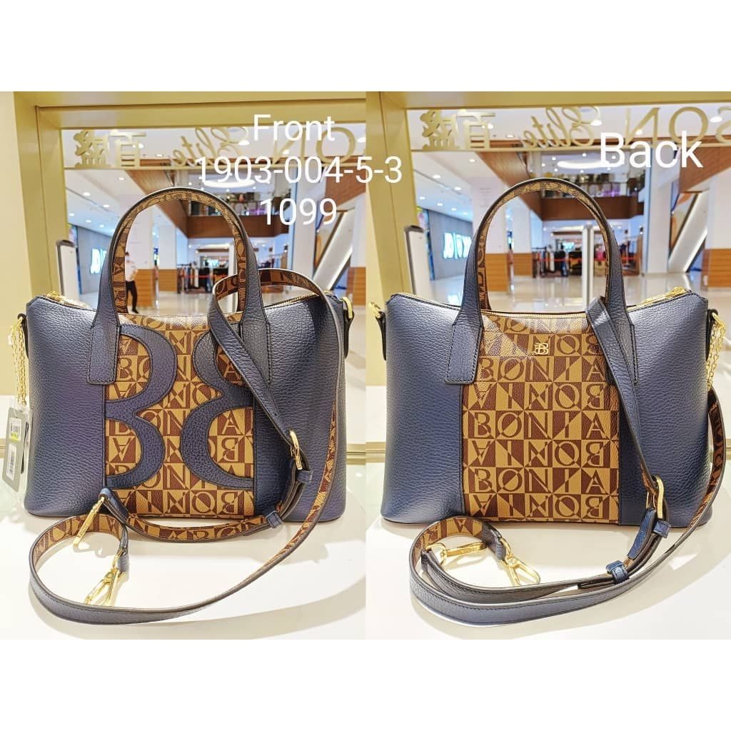 tas bonia original sling top handle bag bolbal monogram - biru navy L