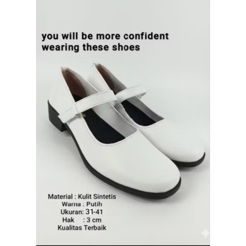 SEPATU PANTOFEL WANITA PUTIH HAK 3CM SEPATU SEKOLAH WANITA