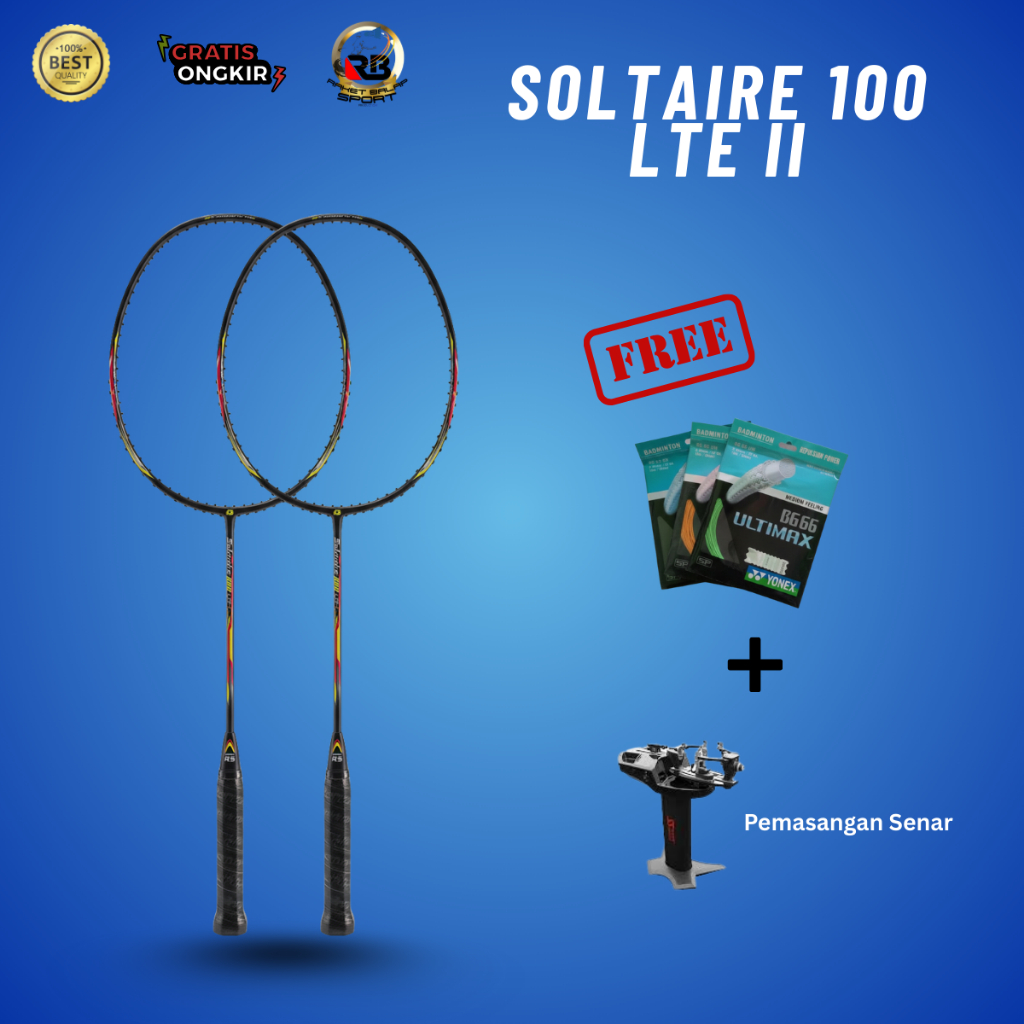 Raket Badminton RS Solitaire 100 LTE II Hitam Bahan Karbon Kualitas Premium Ringan & Kuat