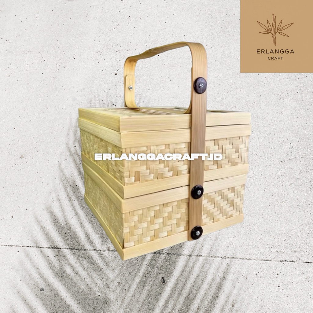 Rantang Box Bambu Hampers Anyaman 2 Susun 30CM | Box Bambu Hampers Anyaman | Rantang Bambu Susun