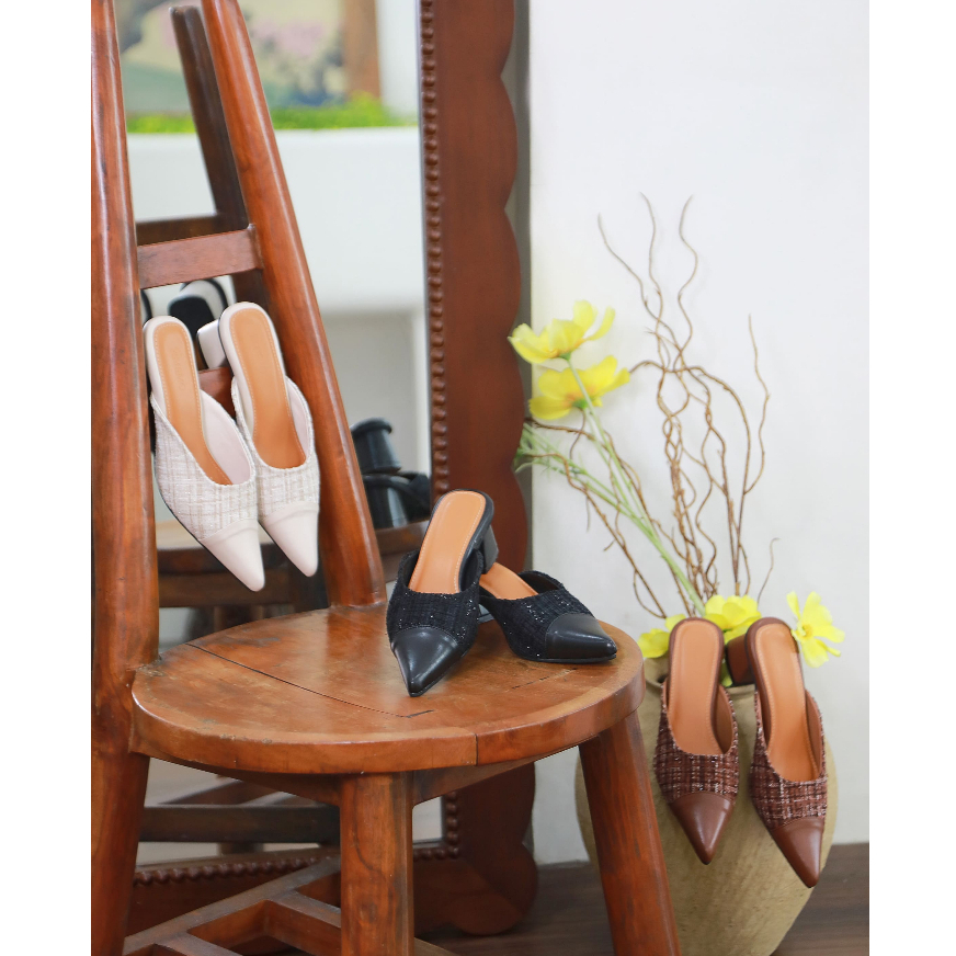 Vimemo Oriana - Heels 5cm Mules Heels | Korean Heels Selop Pesta Kondangan