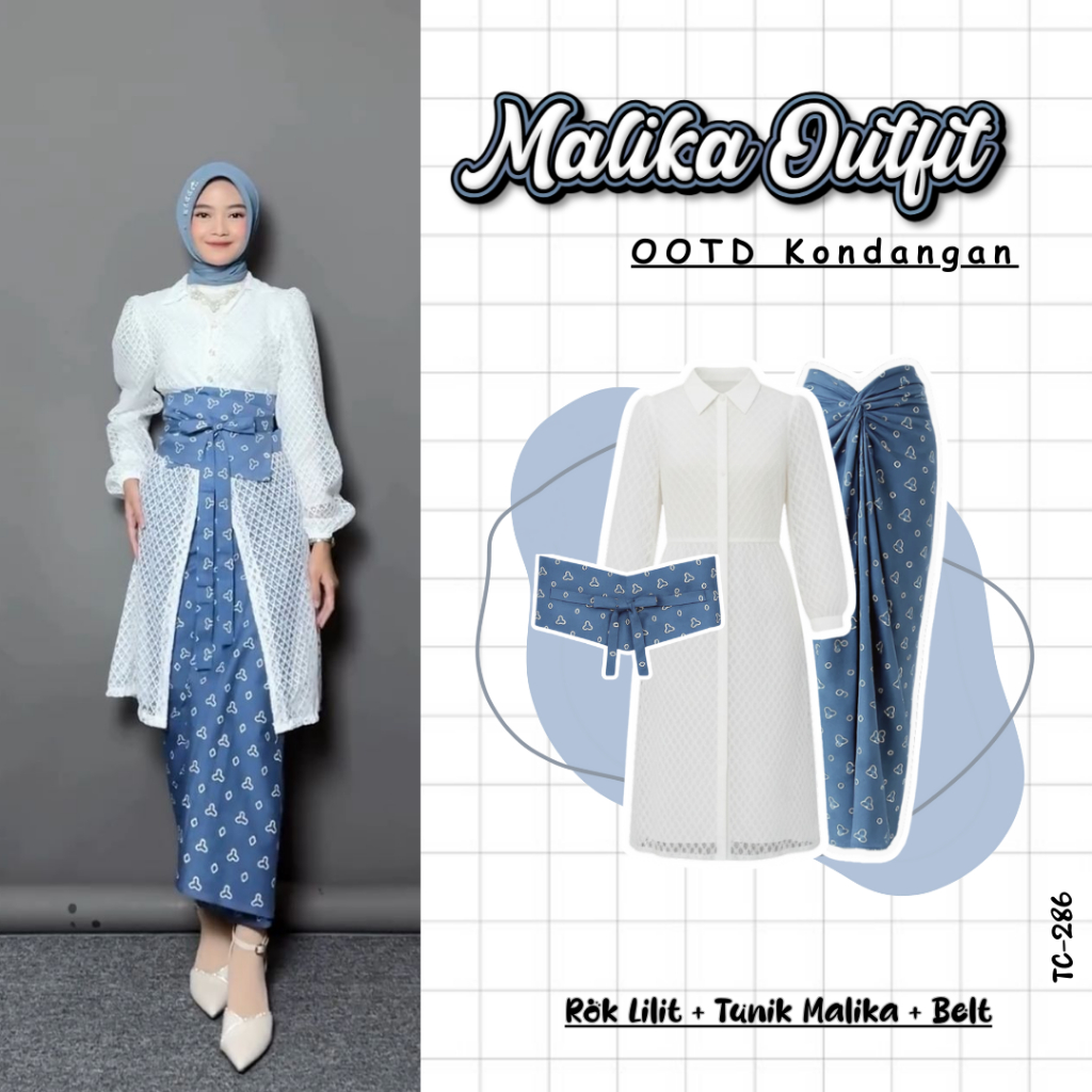 Setelan Tunik Brukat Rok Lilit Set Terbaru ( Rok lilit + Tunik + Belt Batik ) Outfit Wanita SET TC-2