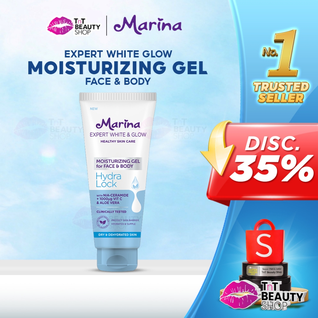 Marina Moisturizing Gel Expert White & Glow - Pelembap Gel Hydra Lock 100ml | TnT Beauty Shop