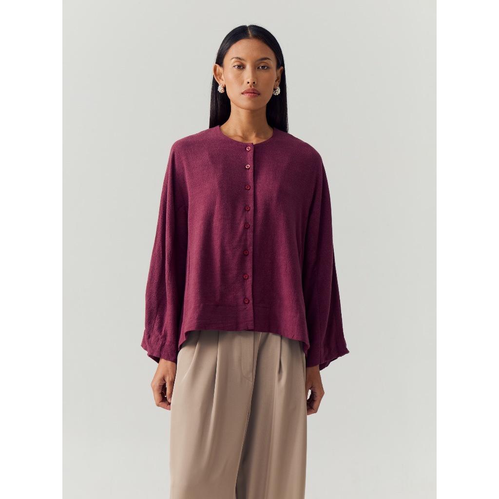 NASL by Nagita Slavina Burgundy Linen Blouse